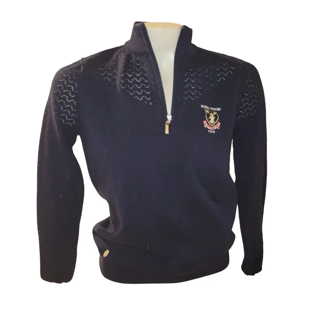 Royal Troon Glenmuir Navy Zip Neck Golf Sweater unisex S designer luxury tennis